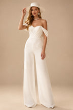 Rutipo Ivory Jumpsuit/Pantsuit Sweetheart Floor-Length Stretch Chiffon Wedding Dresses