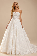 Rutipo Ivory Ball-Gown Sweetheart Sleeveless Court Train Wedding Dresses With Appliques Lace
