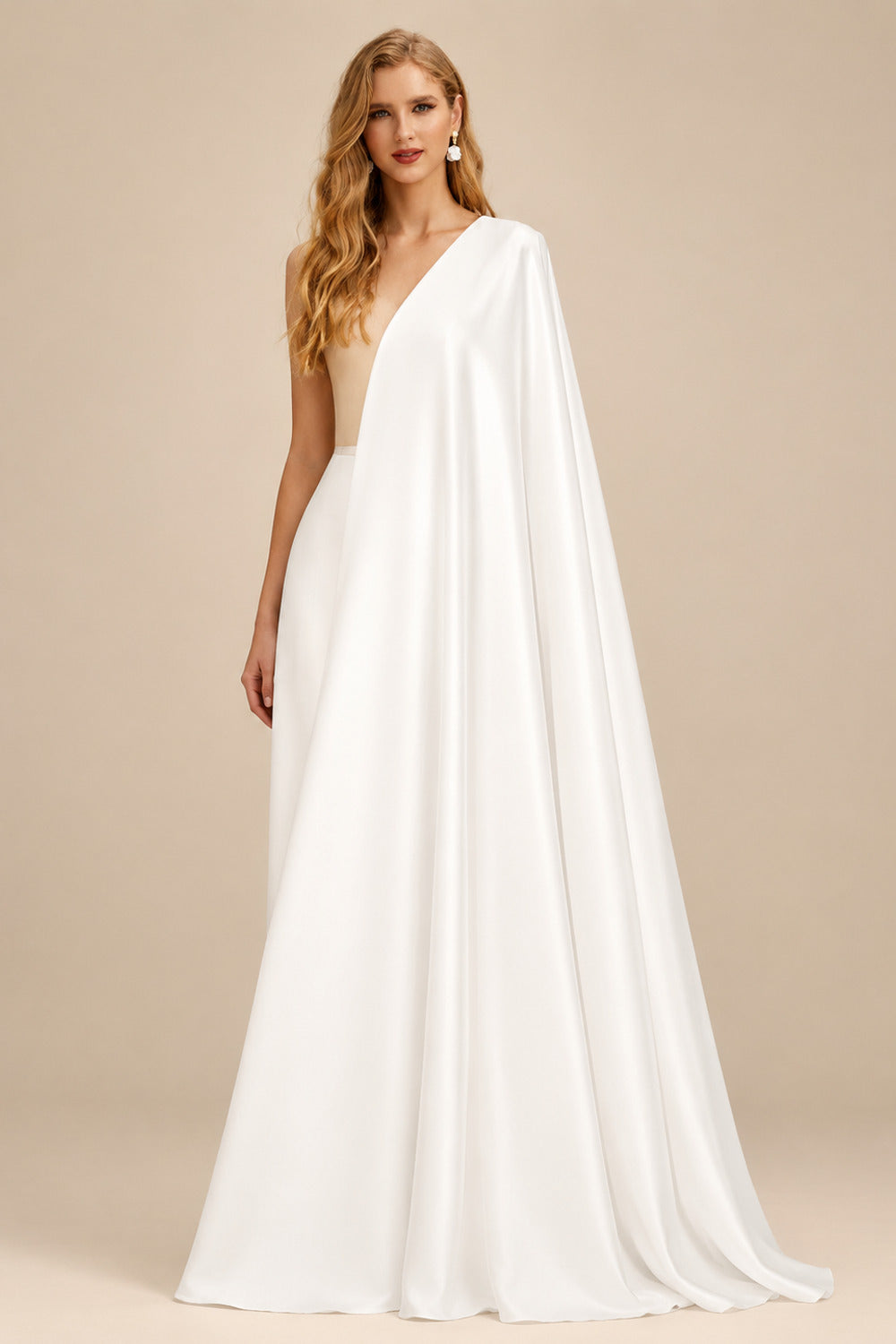 Rutipo Ivory A-Line Square Neckline Short Sleeves Court Train Matte Satin Wedding Dresses With Ruffle Beading
