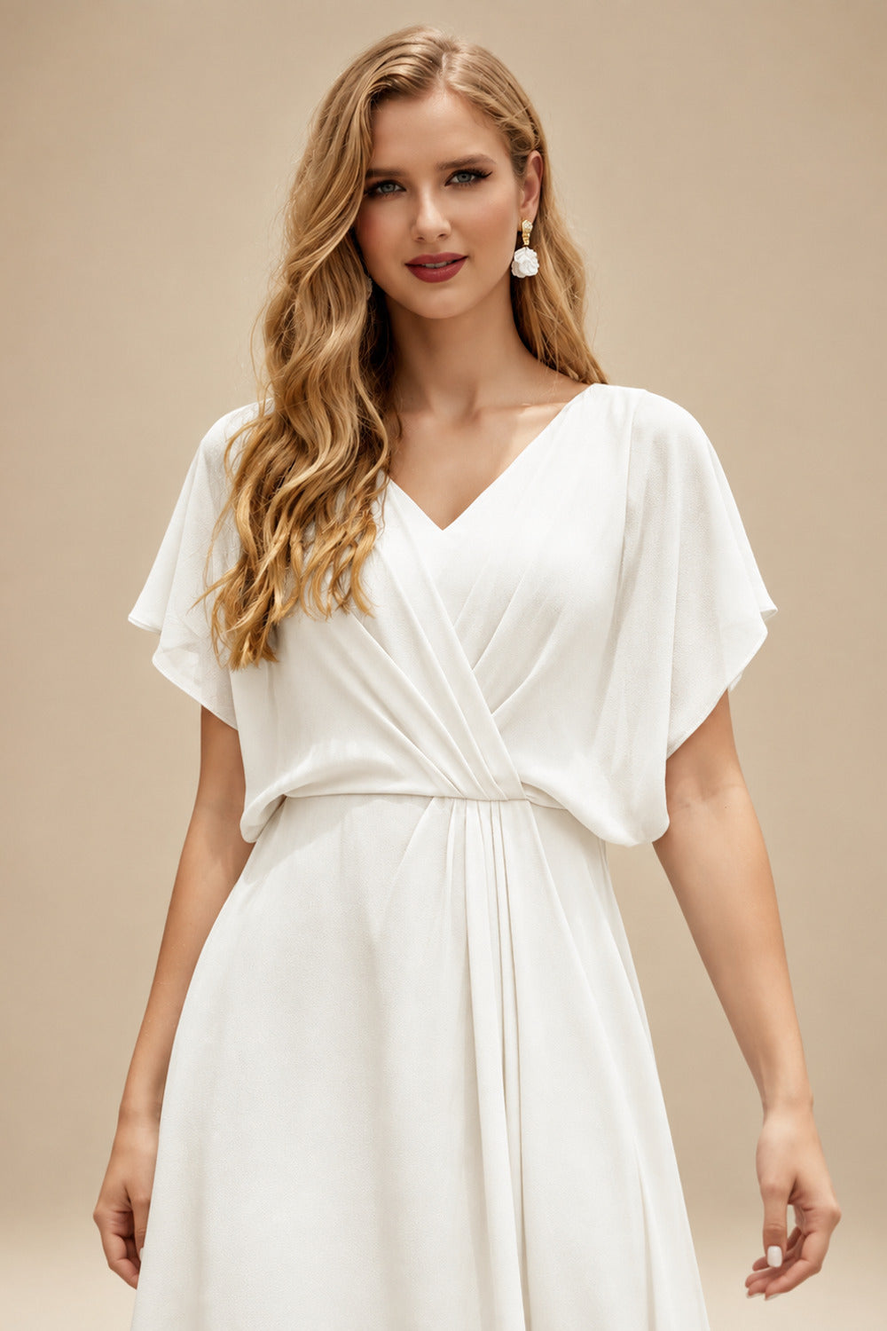 Rutipo Ivory Ball-Gown V-Neck Short Sleeves Chapel Train Satin Tulle Wedding Dresses With Appliques Lace