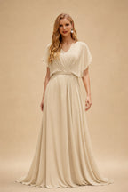 Rutipo Champagne A-Line Sweetheart Illusion Neck Long Sleeves Short Mini Elastic Satin Wedding Dresses With Appliques Lace