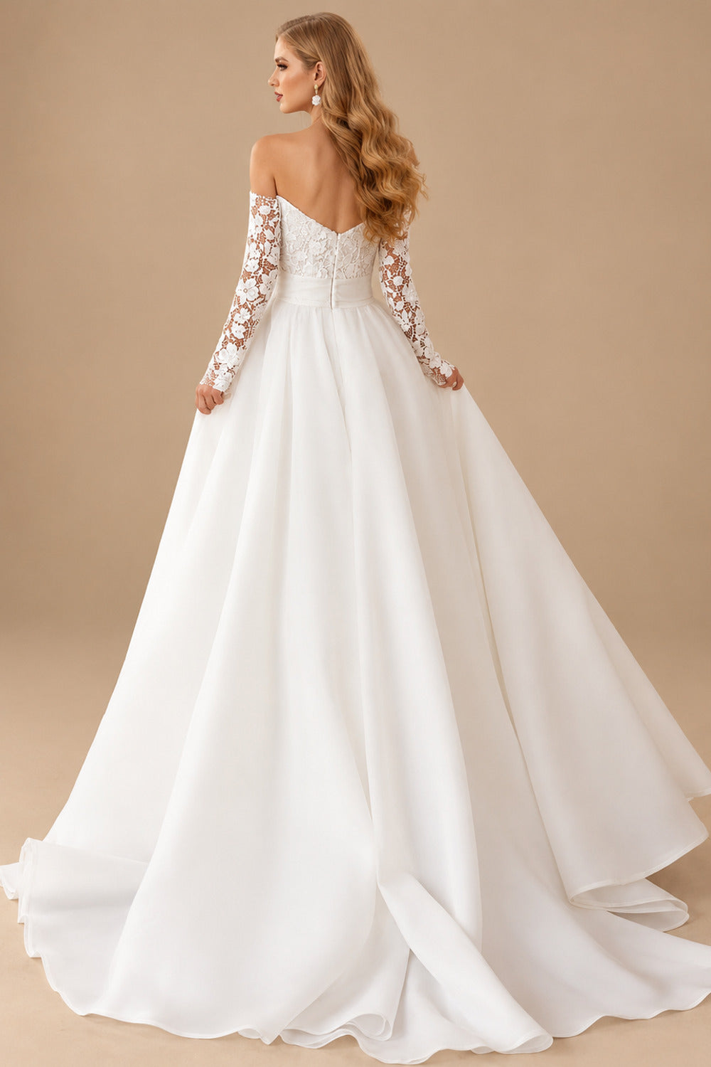Rutipo White Ball-Gown Sweetheart Detachable Sleeves Court Train Lace Satin Tulle Wedding Dresses With Appliques Lace