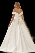 Rutipo Ivory Ball-Gown Off-The-Shoulder Sleeveless Sweep Train Satin Wedding Dresses With Flower(s)