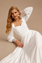 Rutipo White Elegant Sweetheart Long Sleeves A-Line Floor-Length Chiffon Wedding Dresses With Lace