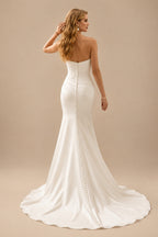 Rutipo Ivory Trumpet/Mermaid Strapless Detachable Sleeves Court Train Matte Satin Wedding Dresses