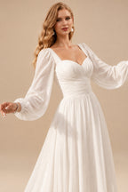 Rutipo Ivory A-Line Sweetheart Long Sleeves Sweep Train Chiffon Wedding Dresses