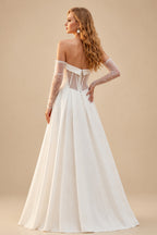 Rutipo Ivory A-Line Strapless Detachable Sleeves Court Train Wedding Dresses With High Split