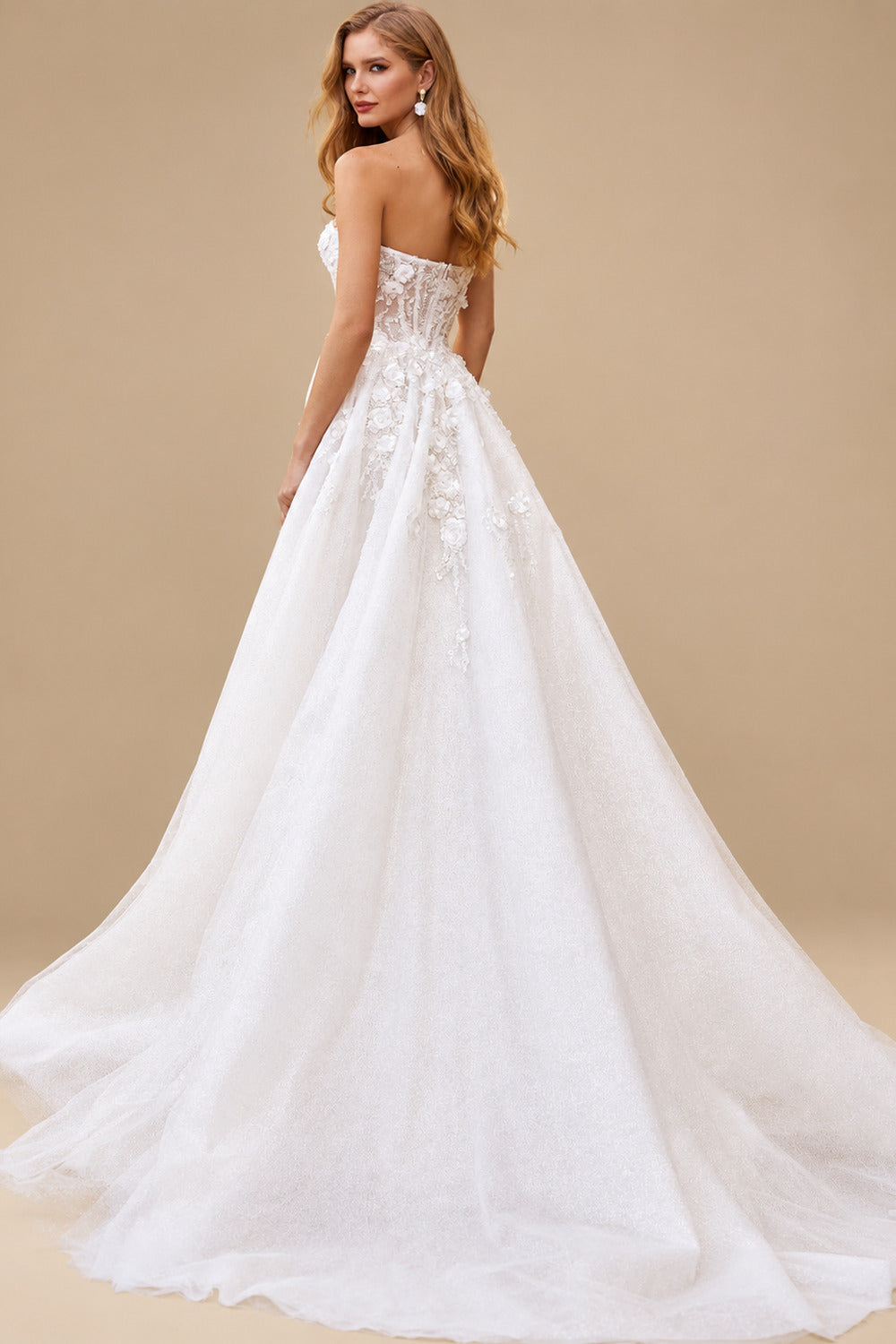 Rutipo White Ball-Gown Sweetheart Sleeveless Sweep Train Chiffon Lace Tulle Wedding Dresses