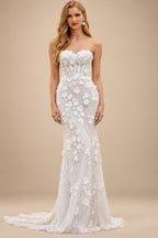Rutipo White Ball-Gown Sweetheart Sleeveless Sweep Train Chiffon Lace Tulle Wedding Dresses