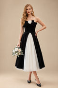 Rutipo As Picture Ball-Gown Strapless Sleeveless Tea-Length Wedding Dresses With Bow(s)/Flower(s)