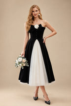 Rutipo As Picture Ball-Gown Strapless Sleeveless Tea-Length Wedding Dresses With Bow(s)/Flower(s)
