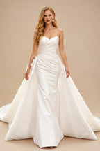 Rutipo Ivory Trumpet/Mermaid Sweetheart Sleeveless Detachable Matte Satin Wedding Dresses With Flower(s)