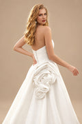 Rutipo Ivory Trumpet/Mermaid Sweetheart Sleeveless Detachable Matte Satin Wedding Dresses With Flower(s)