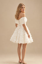 Rutipo Ivory A-Line Off-The-Shoulder Sleeveless Short/Mini Wedding Dresses With Appliques Lace