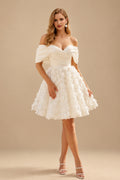 Rutipo Ivory A-Line Off-The-Shoulder Sleeveless Short/Mini Wedding Dresses With Appliques Lace
