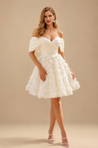 Rutipo Ivory A-Line Off-The-Shoulder Sleeveless Short/Mini Wedding Dresses With Appliques Lace