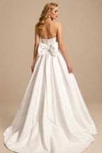 Rutipo Ivory Jumpsuit Pantsuit Sweetheart Sleeveless Detachable Soft Satin Wedding Dresses With Bow