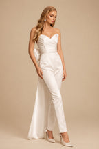 Rutipo Ivory Jumpsuit Pantsuit Sweetheart Sleeveless Detachable Soft Satin Wedding Dresses With Bow