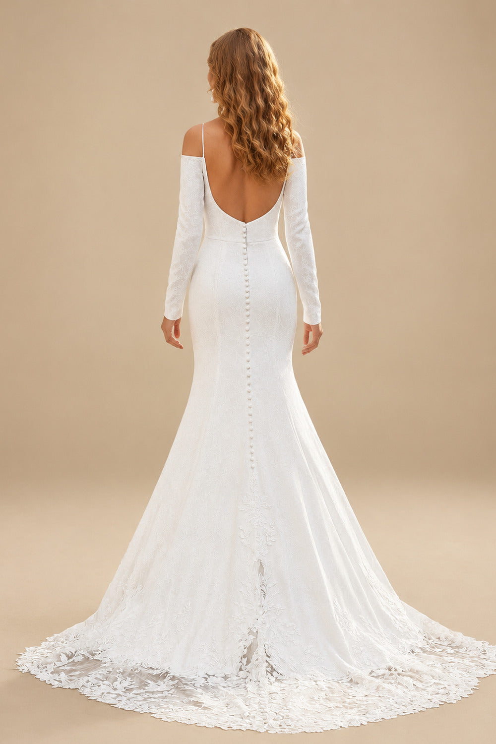 Rutipo Ivory Trumpet/Mermaid Off-The-Shoulder Court Train Wedding Dresses With Appliques Lace/High Split