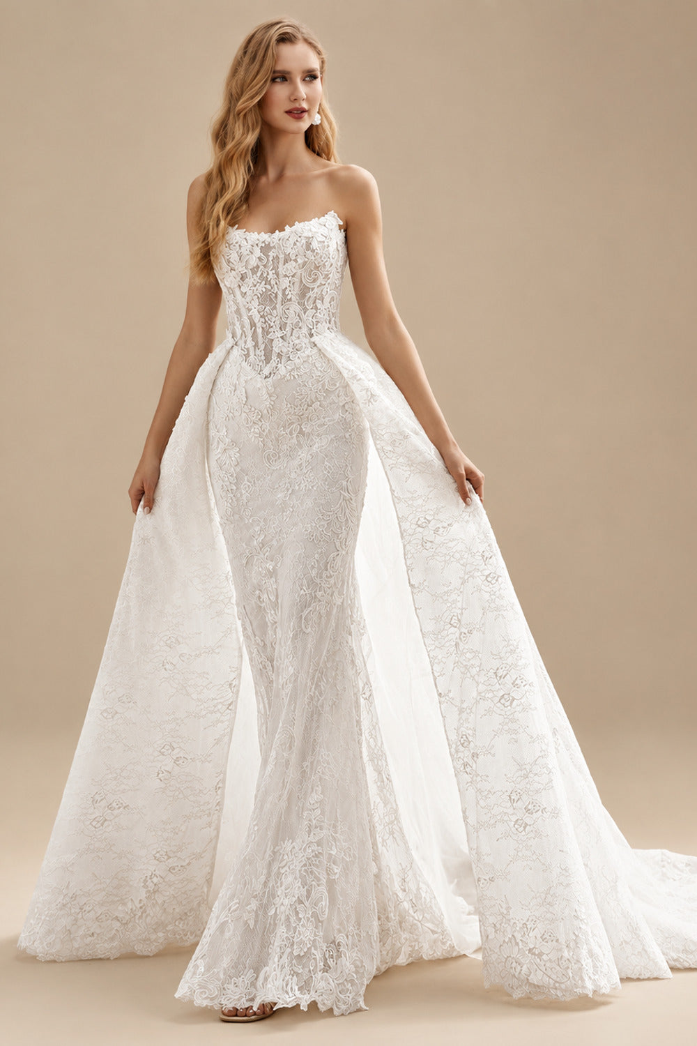 Rutipo Ivory Trumpet/Mermaid Strapless Sleeveless Detachable Wedding Dresses With Detachable Skirt