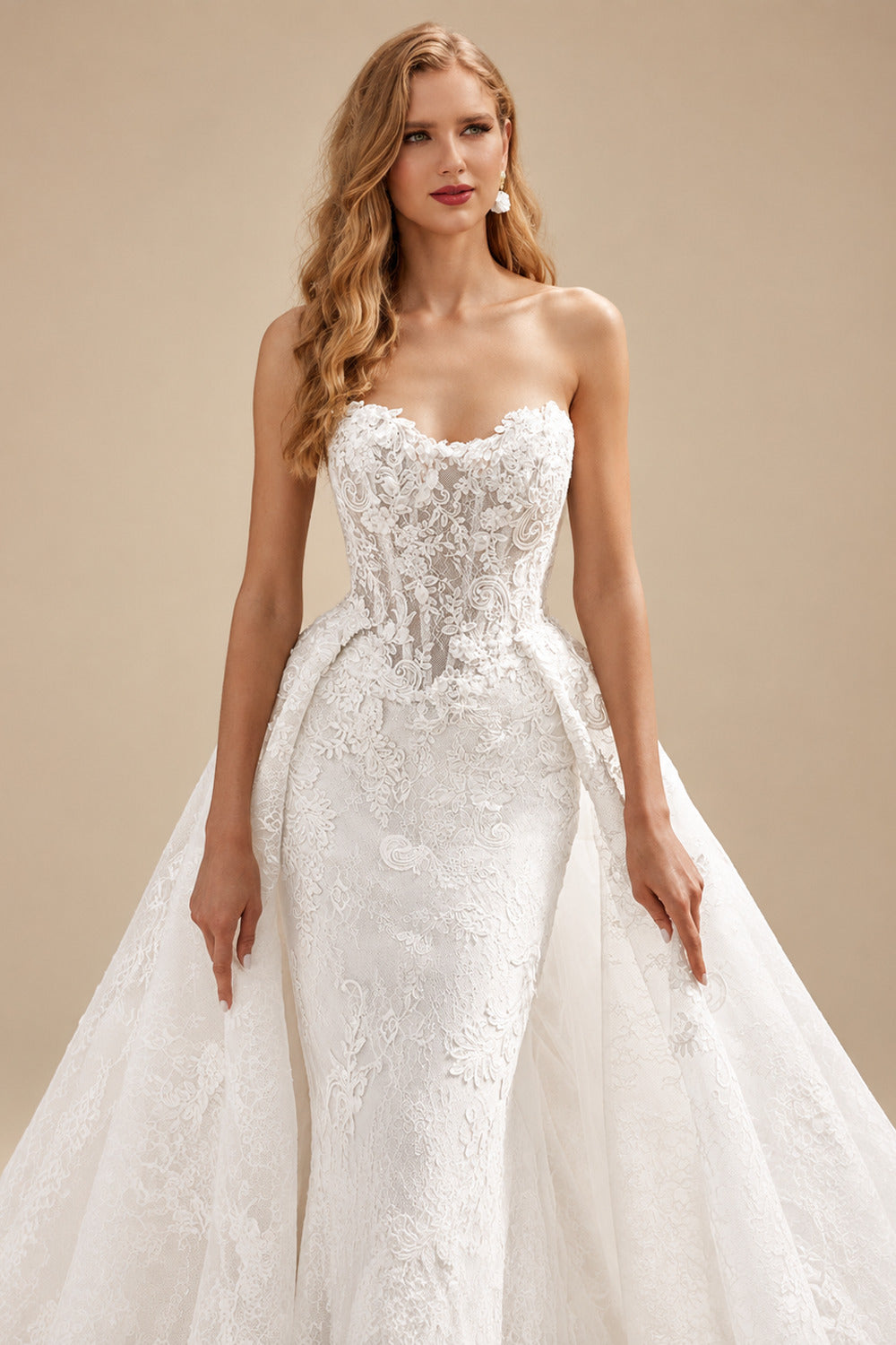 Rutipo Ivory Trumpet/Mermaid Strapless Sleeveless Detachable Wedding Dresses With Detachable Skirt