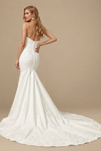 Rutipo Ivory Trumpet/Mermaid Sweetheart Sleeveless Cathedral Satin Wedding Dresses With Appliques Lace