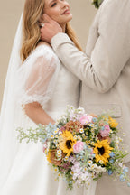 Rutipo Ivory Ball-Gown Square Neckline Long Sleeves Floor-Length Satin Wedding Dresses With Beading