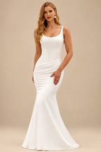 Rutipo Ivory Trumpet/Mermaid Square Neckline Sleeveless Sweep Train Elastic Satin Wedding Dresses