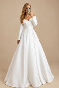 Rutipo As Picture Elegant Ball-Gown Off-The-Shoulder Long Sleeves Court Train Satin Wedding Dresses
