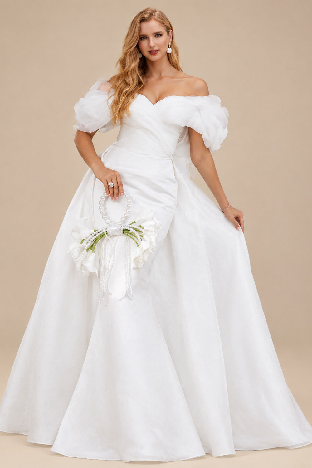 Rutipo As Picture Trumpet/Mermaid Off-The-Shoulder Chapel Train Matte Satin Wedding Dresses With Bubble Hem