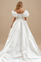 Rutipo As Picture Trumpet/Mermaid Off-The-Shoulder Chapel Train Matte Satin Wedding Dresses With Bubble Hem