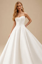 Rutipo White Long Sleeves/Detachable Sleeves Ball-Gown Strapless/Illusion Neck Royal Lace/Twill Satin Wedding Dresses