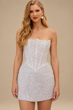Rutipo As Picture Sheath/Column Strapless Short/Mini Lace Wedding Dresses With Beading/Sequins