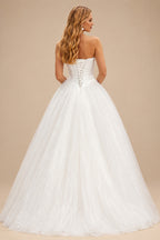 Rutipo White Sparkle & Shine Halter Sleeveless Ball-Gown Floor-Length Satin/Tulle Wedding Dresses With Rhinestone