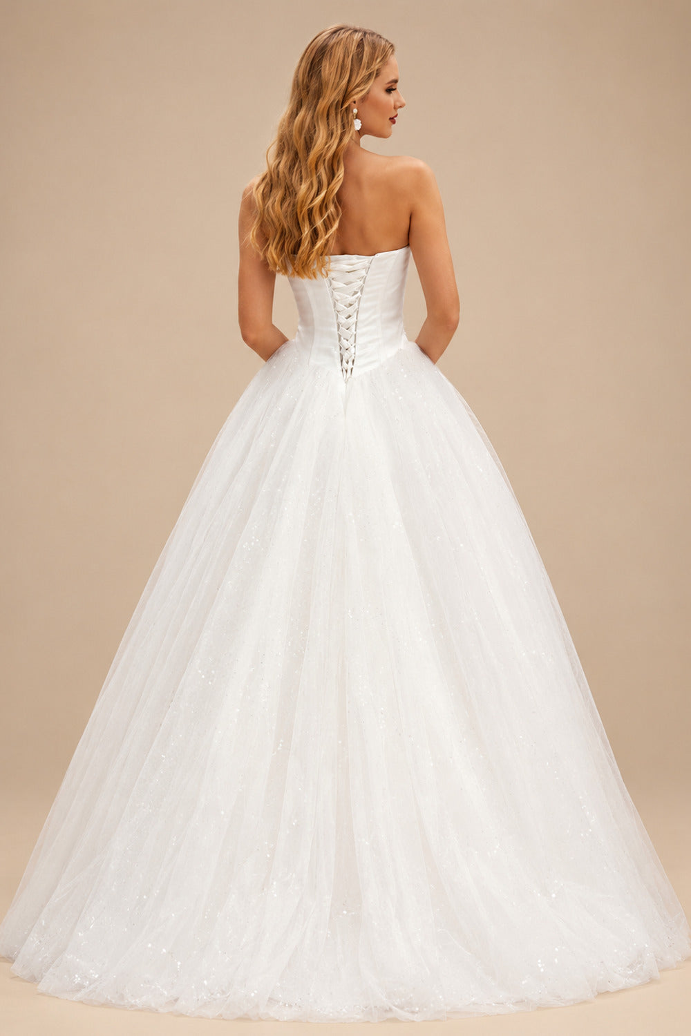 Rutipo White Sparkle & Shine Halter Sleeveless Ball-Gown Floor-Length Satin/Tulle Wedding Dresses With Rhinestone