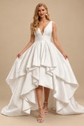 Rutipo As Picture Ball-Gown V-Neck Sleeveless Sweep Train Twill Satin Wedding Dresses With Cascading Ruffles