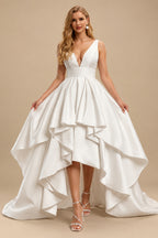 Rutipo As Picture Ball-Gown V-Neck Sleeveless Sweep Train Twill Satin Wedding Dresses With Cascading Ruffles