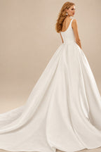 Rutipo Ivory Ball-Gown Scoop Neck Sleeveless Court Train Tulle/Twill Satin Wedding Dresses