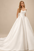 Rutipo Ivory Ball-Gown Scoop Neck Sleeveless Court Train Tulle/Twill Satin Wedding Dresses