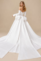 Rutipo White Ball-Gown Sweetheart Long Sleeves Cathedral Satin Wedding Dresses With Bow(s)