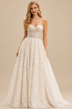 Rutipo Ivory A-Line Sweetheart Detachable Sleeves Sweep Train Satin/Tulle Wedding Dresses With High Split