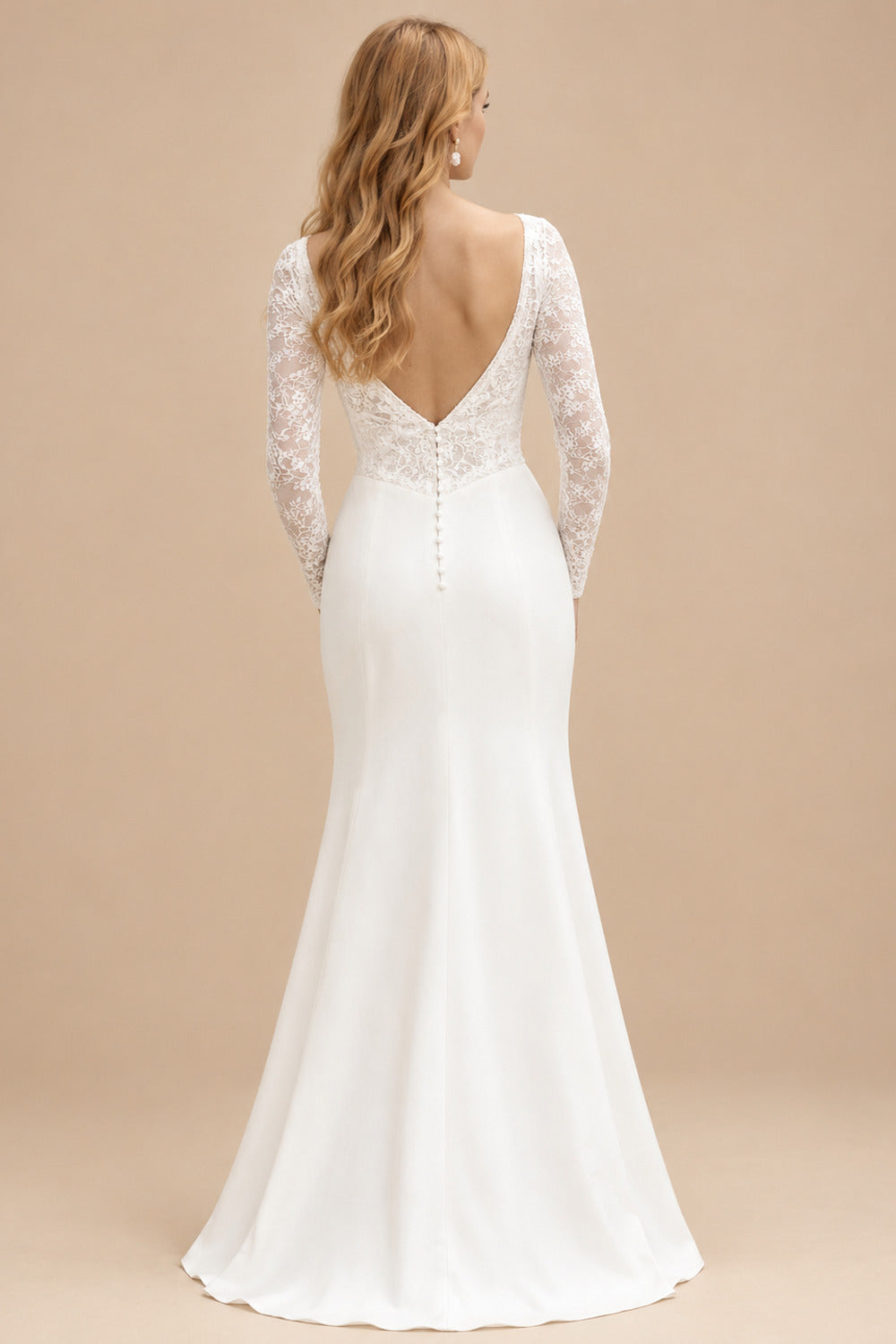 Rutipo Ivory Trumpet/Mermaid Sweetheart Long Sleeves Sweep Train Lace/Elastic Satin Wedding Dresses