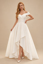 Rutipo Ivory Ball-Gown Off-The-Shoulder Asymmetrical Elastic Satin Wedding Dresses