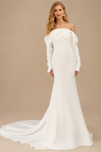 Rutipo Ivory Trumpet/Mermaid Off-The-Shoulder Long Sleeves/Detachable Sleeves Sweep Train Elastic Satin Wedding Dresses