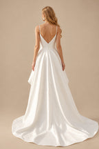Rutipo Ivory A-Line Sweetheart Sleeveless Asymmetrical Satin Wedding Dresses