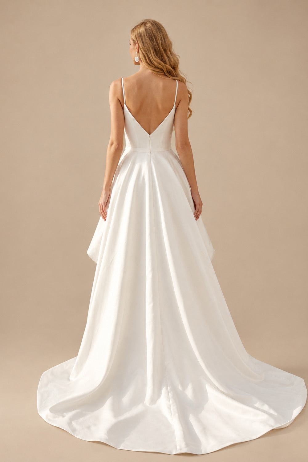 Rutipo Ivory A-Line Sweetheart Sleeveless Asymmetrical Satin Wedding Dresses