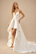 Rutipo Ivory A-Line Sweetheart Sleeveless Asymmetrical Satin Wedding Dresses