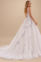 Rutipo As Picture Ball-Gown V-Neck Court Train Satin/Tulle Wedding Dresses With Appliques Lace
