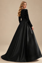 Rutipo Black Jumpsuit/Pantsuit Plunge Neck Long Sleeves Detachable Satin/Velvet Sequin Wedding Dresses With Sequins
