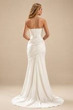 Rutipo Ivory Trumpet/Mermaid Strapless Sleeveless Sweep Train Crepe Satin Wedding Dresses